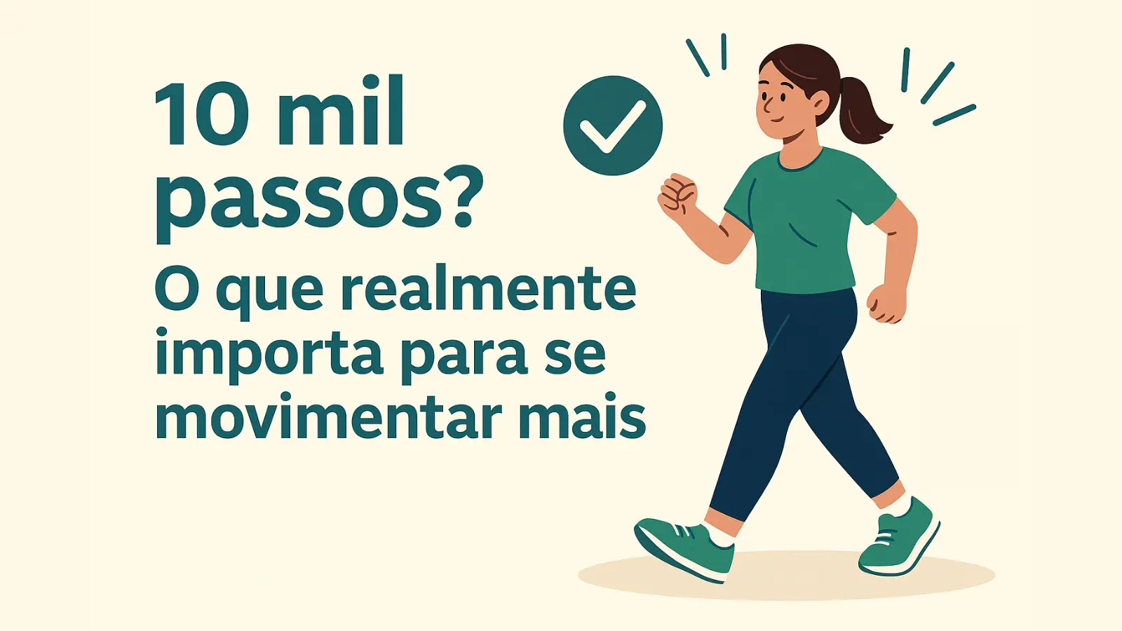 Ilustração de pessoa caminhando com contador de passos e meta de 10 mil passos por dia