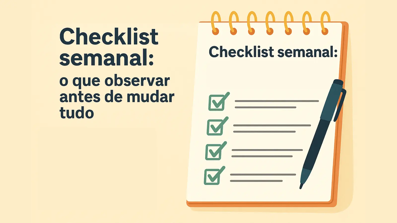 Checklist semanal anotado em um caderno com itens de saúde e bem-estar